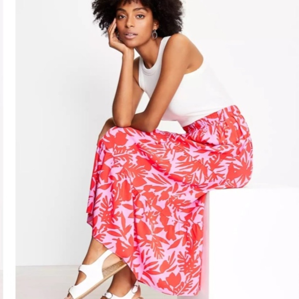 LOFT Pink and Purple Floral Maxi Skirt Size S